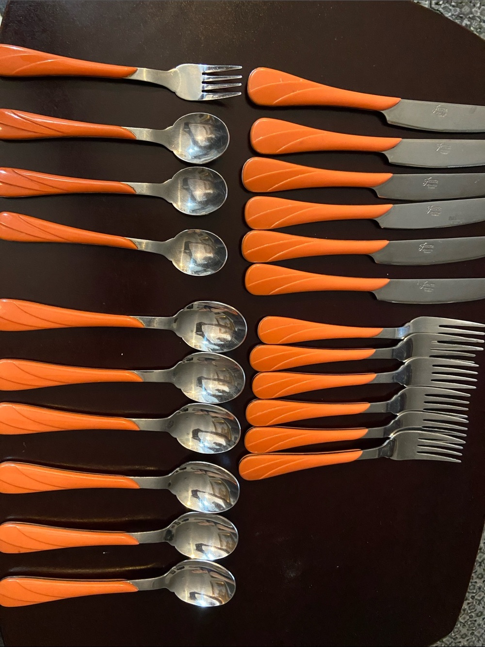 Fiesta orange swirl Handle Stainless Steel Flatware Set - 22 Piece